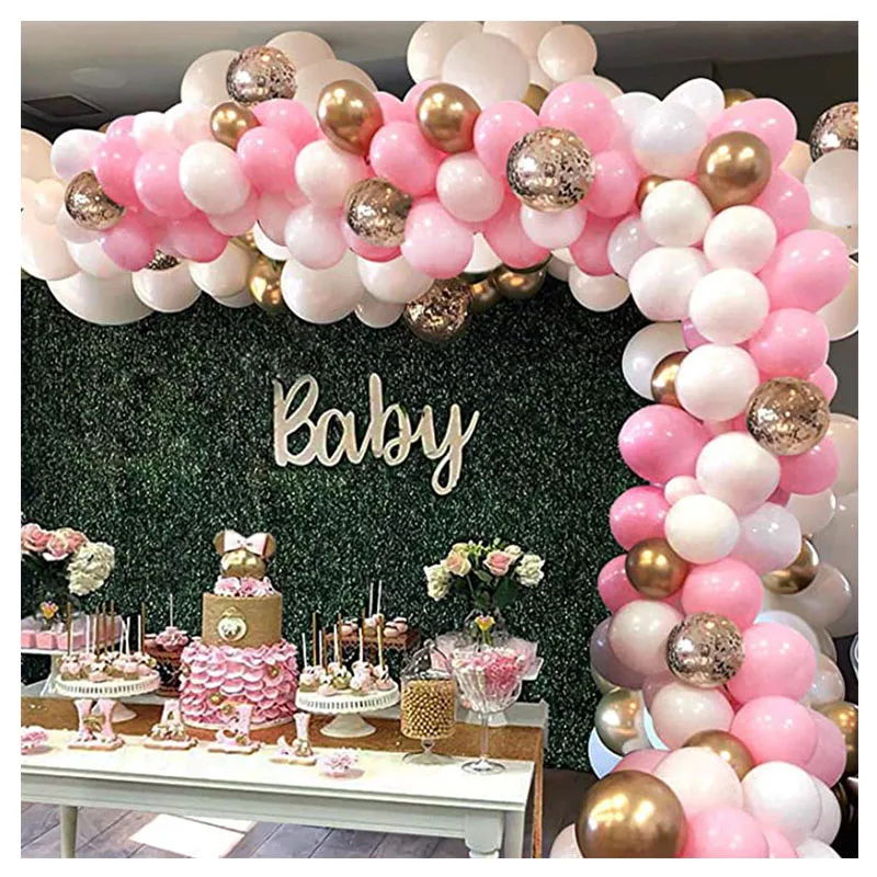 Kiaye Fashion Pink Gold White Latex Confetti Balloon Arch Balloon Garland  Kit Baby Birthday Party Decoration Supplies