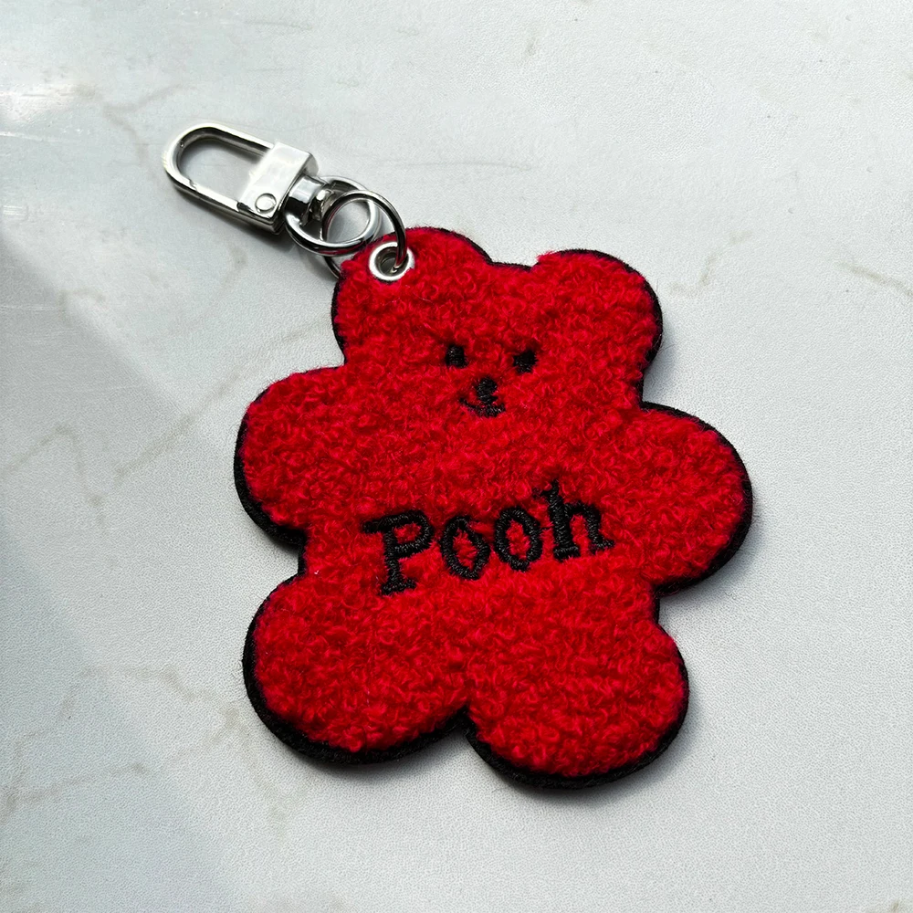 Custom Chenille Keytags Zipper Bag Pull Charms Pendants Luggage Tag Embroidery Key Chain Patch Embroidered Keychain Tag