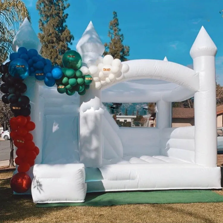 8 X All Wedding Commercial Water Slide Inflatable Caste White King Size Bounce House With Canopy