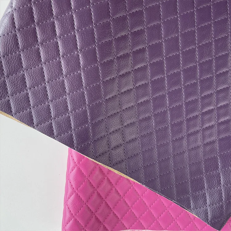 Embroidered plaid press line square diamond PU leather for matte handbag upholstery sofa upholstery leather