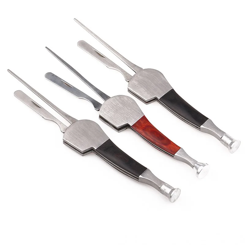 Factory Direct Sale 9.5cm Stainless Steel Wooden Handle Tobacco Pipe Cleaner Tools Portable Foldable Pipe Cleaning Knife