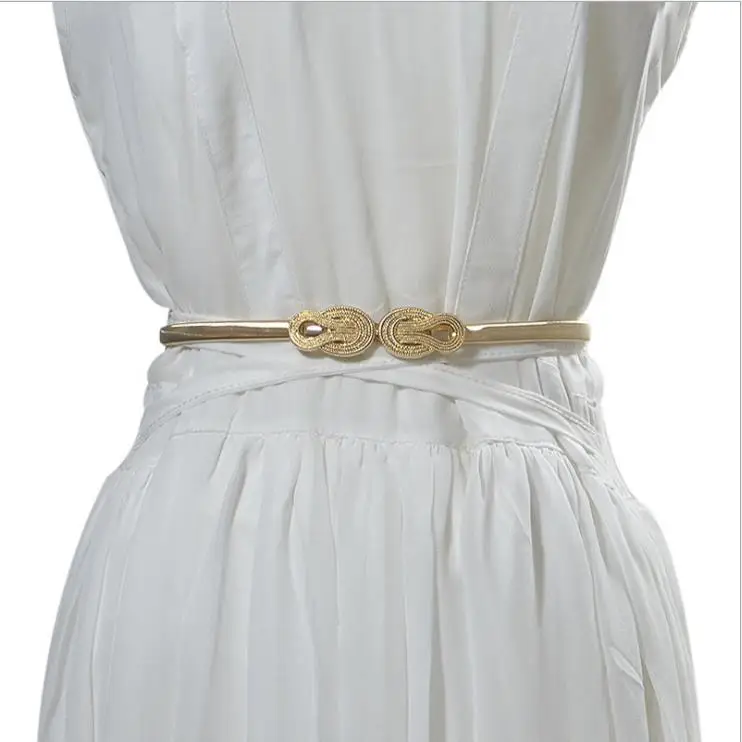 
New style Metal spring waist chain on buckle elastic chain for women designer to stretch thin waist belt 