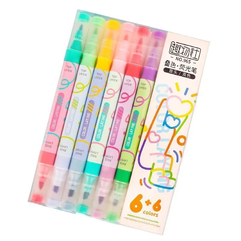 Popular DIY double head color highlighters student color markers large capacity high quality office stationery