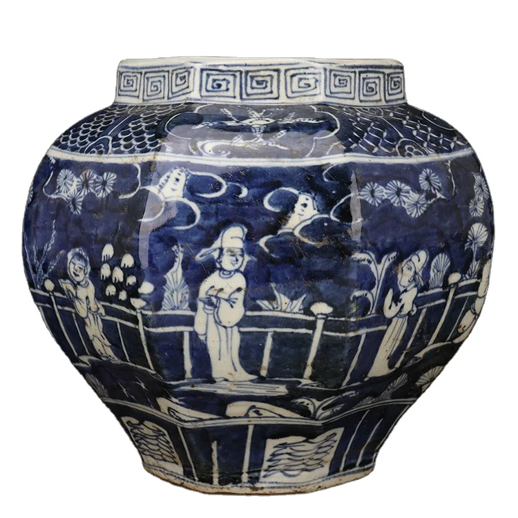 jingdezhen antique home decors ceramics vases Porcelain Blue and White Octagonal Large Ceramic Vases and Plant Pots