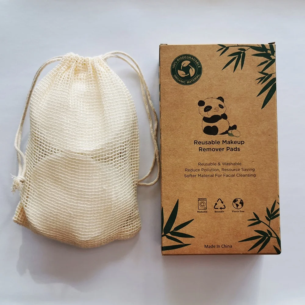 8cm Reusable Cotton Pads Face Washable Makeup Remover with Laundry Bag Organic Bamboo Cotton Rounds