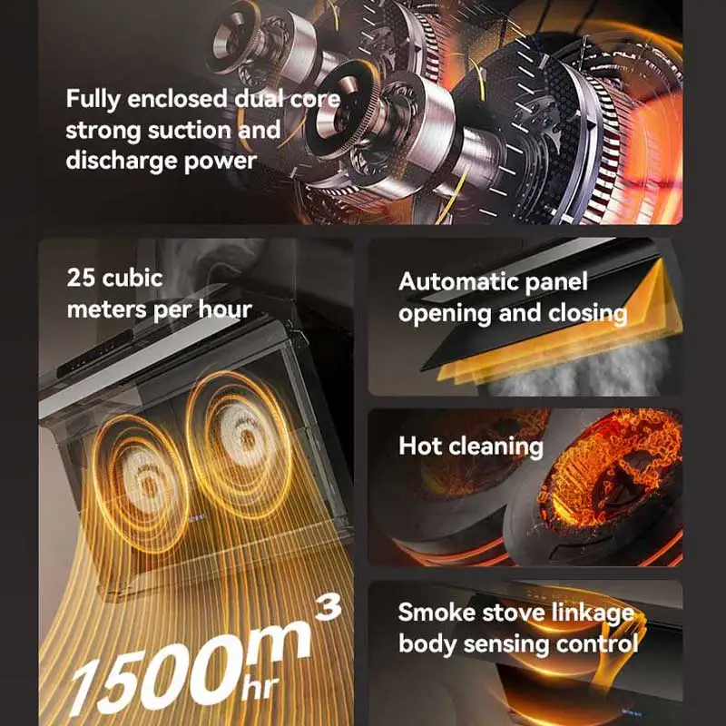 Wall mounted 48 inch double suction kitchen hood smoke extractor fan 24 36 black modern Infrared Sensor Switch Smart Range Hood