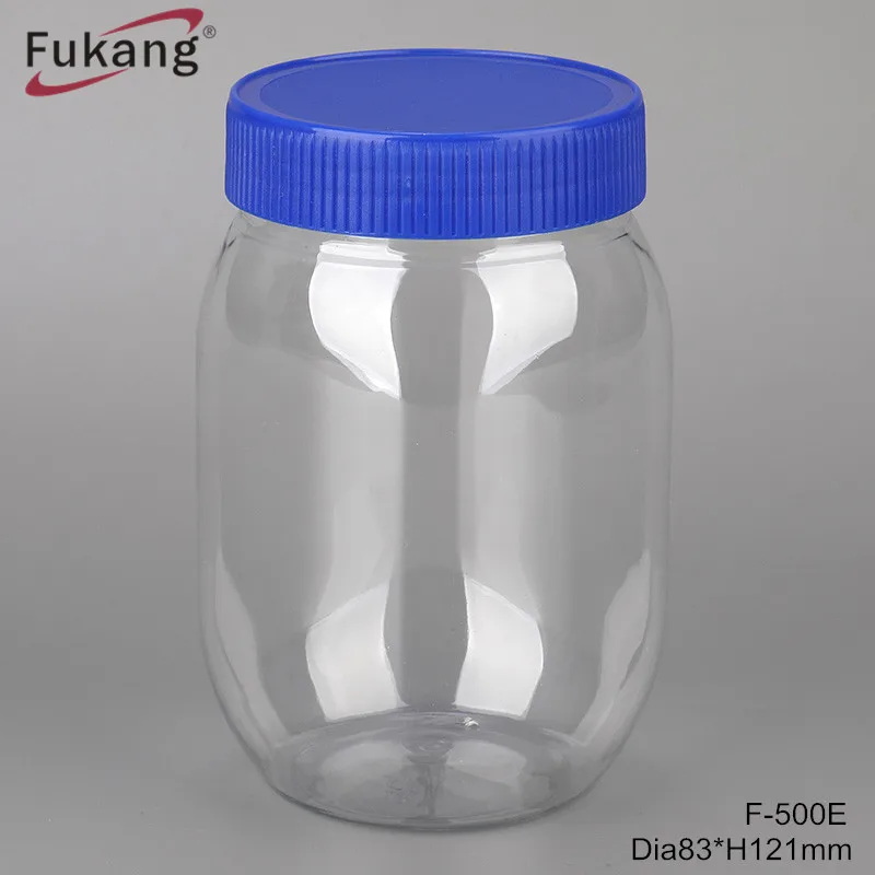 500ml Food Grade Jar Oval Shape Plastic Bottle Empty Honey Round Candy Container With Lid
