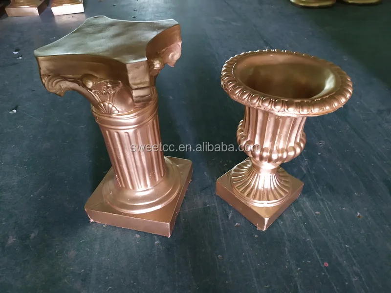 2020 wedding plastic pillar shatter-resistant gold roman column vase for wedding decoration
