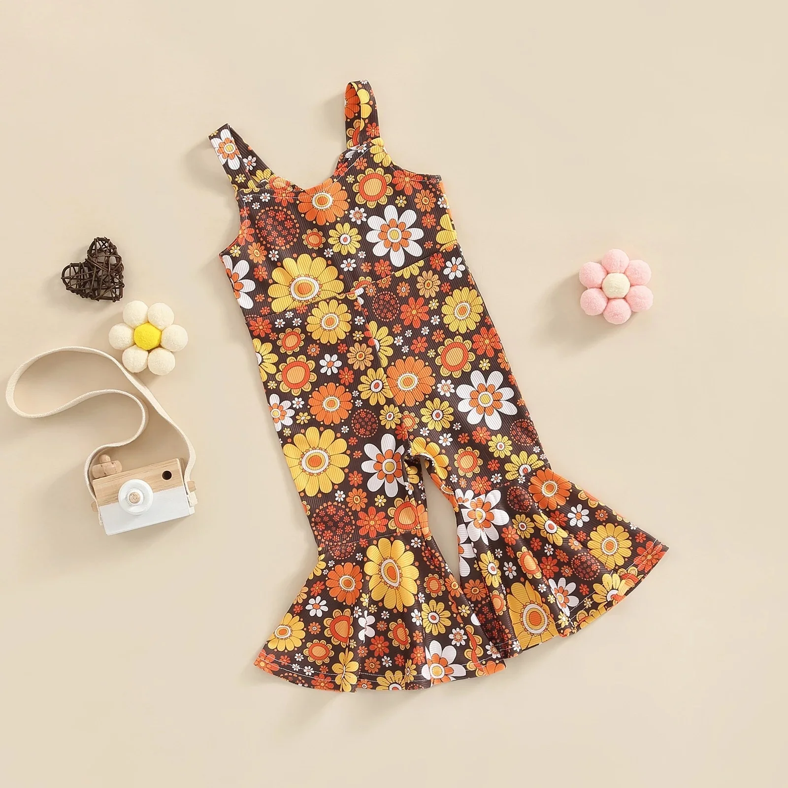 Toddler Girl 1-5Y Kids Baby Girls Jumpsuit Flare Pants Sleeveless Sling Flowers Printed Playsuit Rompers Clothing INS