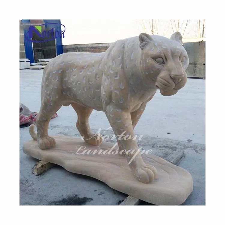Modern Outdoor Garden Decor Wholesale Carved Stone Animal Marble Leopard Statue Sculpture for sale