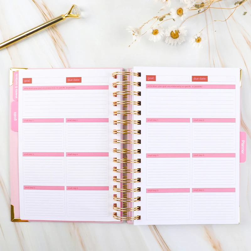 Custom Personalization Logo Spiral Binding Weekly Monthly Hardcover Agenda Planner Sets for Diary