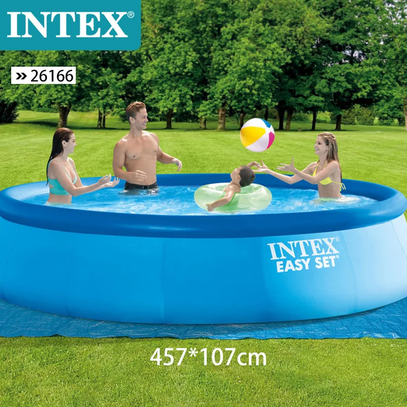 INTEX 28166 457*107CM Round Blue Family Inflatable Above Ground PVC Swimming Pool for Family Swimming