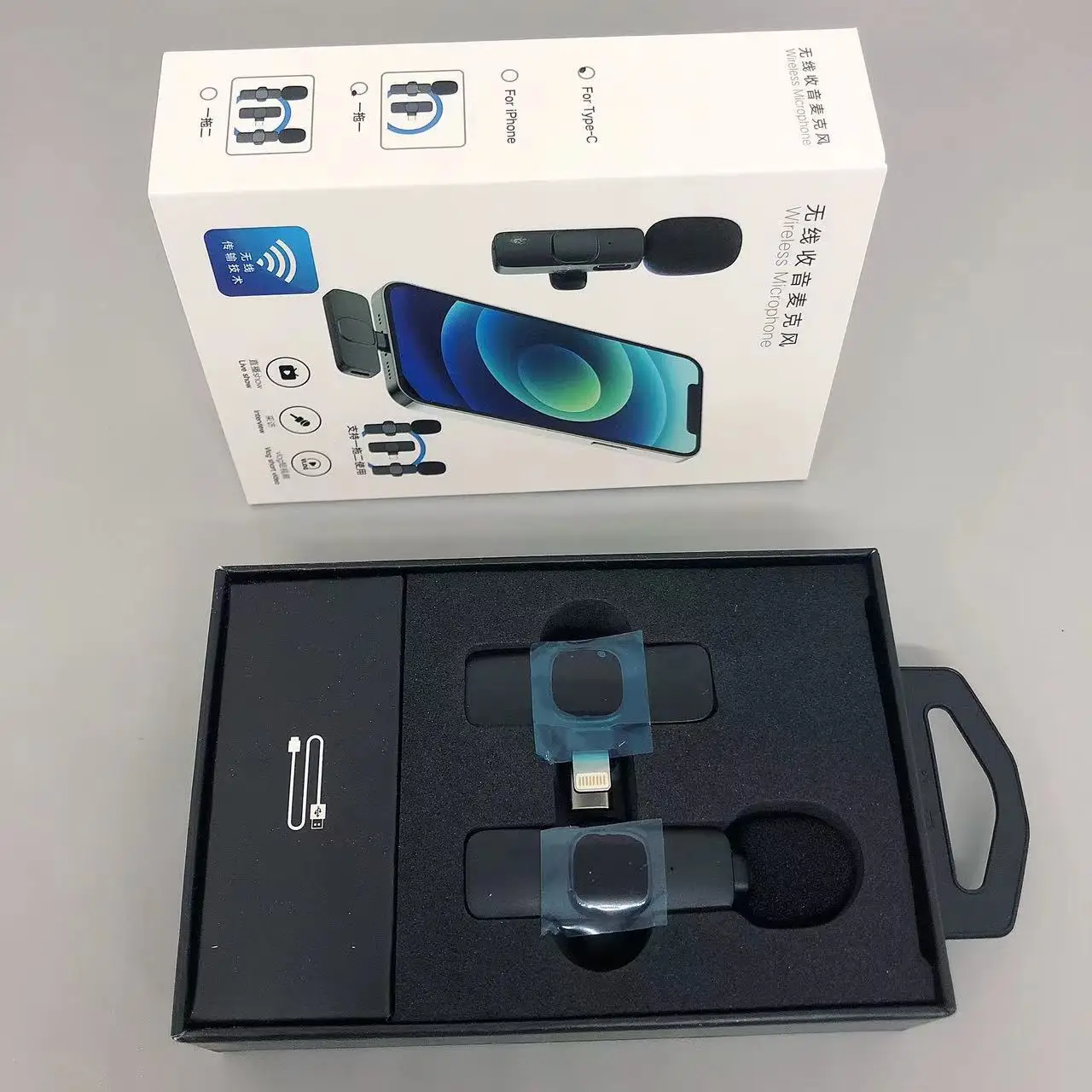 2022 New Mini Mobile Lapel Microphone Live Streaming Vlog  for IOS Android Smartphone Wireless Lavalier Microphone 2 receivers