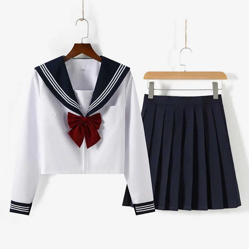 Japanese Style Student Girls School Uniforms Girls Navy Costume Women Sexy Navy JK Suit Sailor Blouse Pleated Skirt