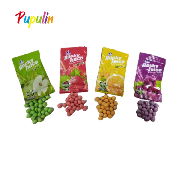 Wholesale Custom Vegan Colorful Mixed Fruit Flavour Gummy  Bean Bag Packing Mixed Mini Soft Chewy Candy crunch candy