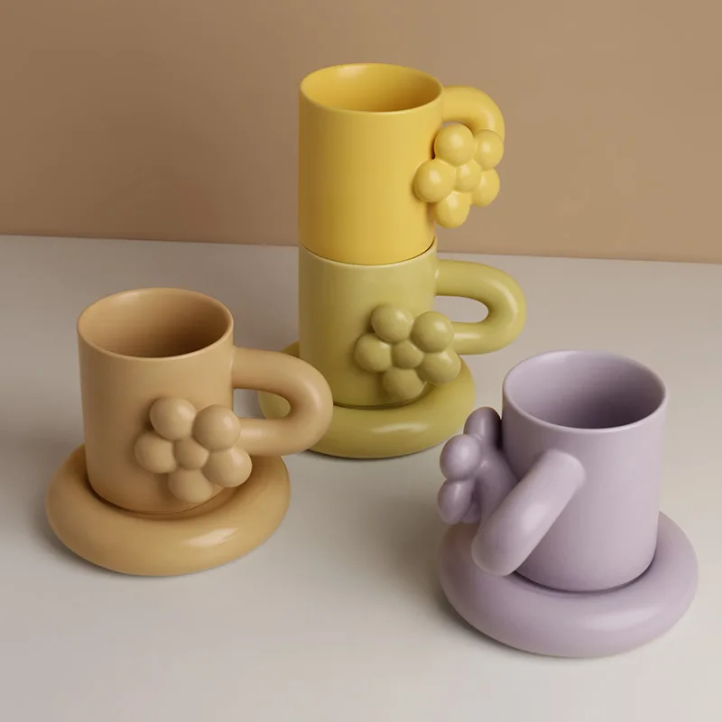 SOLHUI European ins flower fat mug creative couple water cup