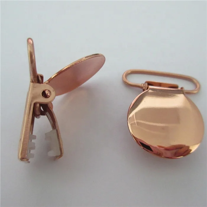 Factory supply 1.0 inch 25mm round shiny rose gold safe baby pacifier clip