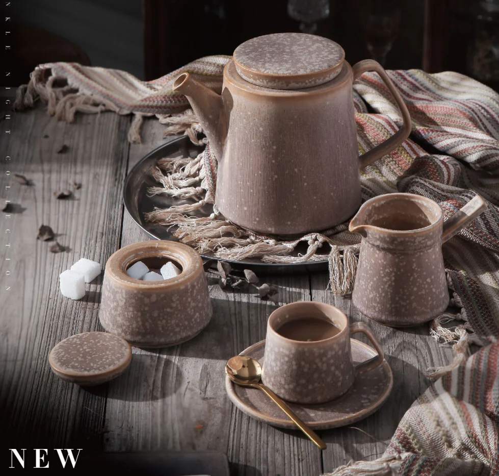 Unique design bulk wholesale matt ceramic coffee cups tea pot vintage teacup porcelain tea set