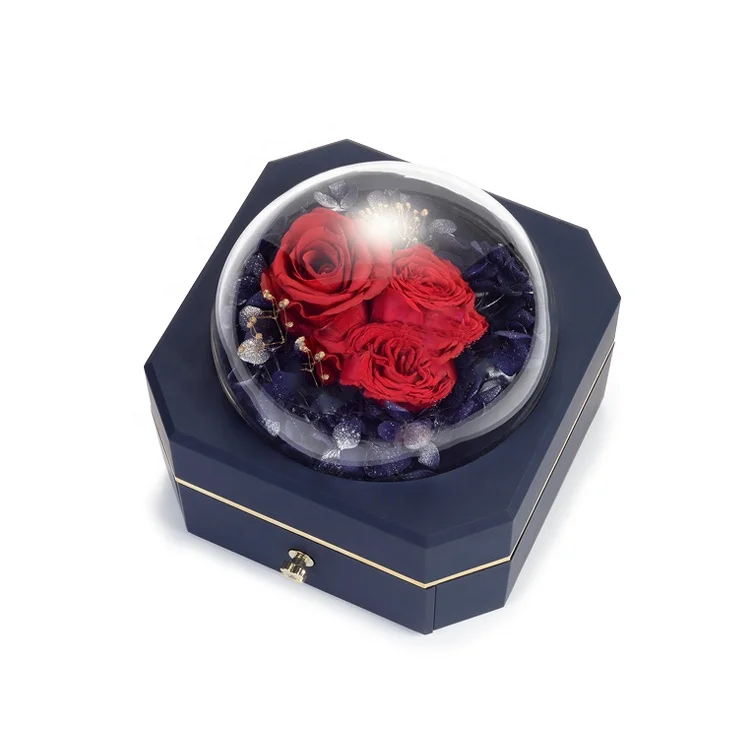Special custom transparent jewelry cosmetic case gift box with forever flower
