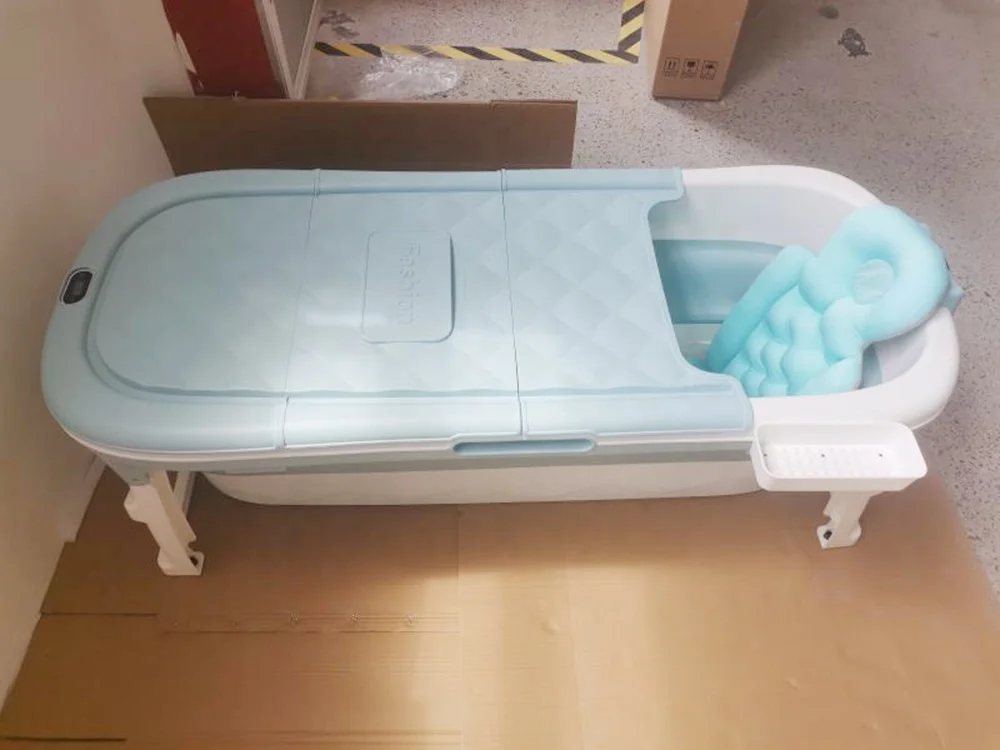 Collapsible Bathtub Kids Portable Foldable Adult Baby Toddler Kids Massage Pool Headrest Insulation Lid Large Soaking Bath Tub