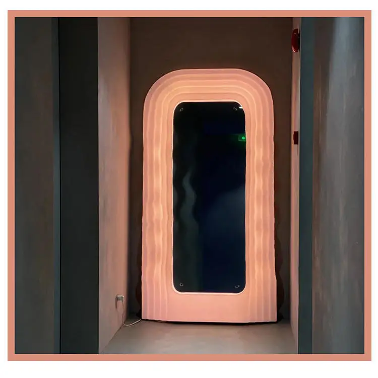 2024 Large Pink Luminous LED Mirrors Full Length Folk Art Wavy Mirror Framed in Resin for Outdoor Use Perfect Souvenir