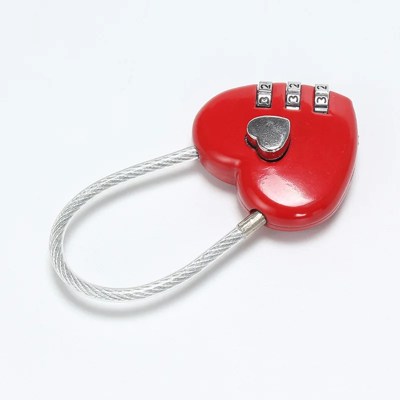 wholesale wire rope love lock wedding gift creative password lock heart shaped three digital combination wire rope padlock