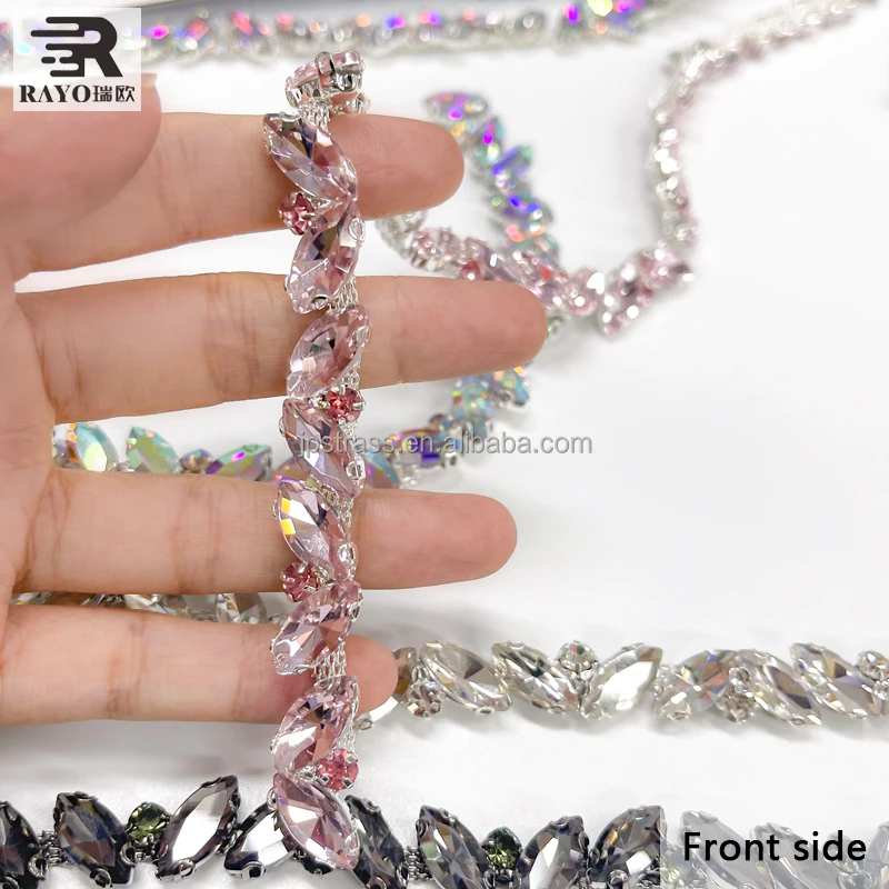 100 yards colorful rhinestone bling chain trimming newly design wholesale bridal setting  rhinestone trimming on roll
