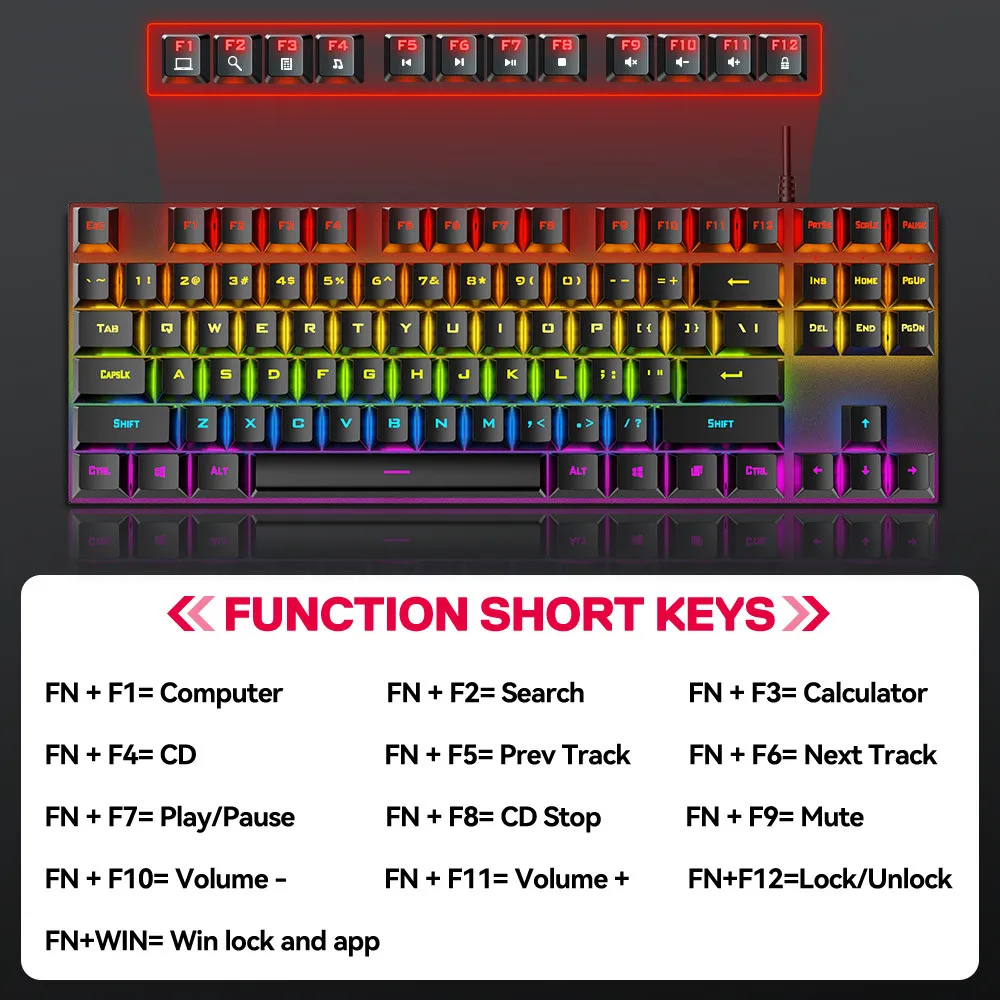 Factory OEM Cheap  Anti-ghosting USB Wired Backlight  Keyboard 87 keys switch RGB Gaming Mechanical Keyboard for Laptop Desktop