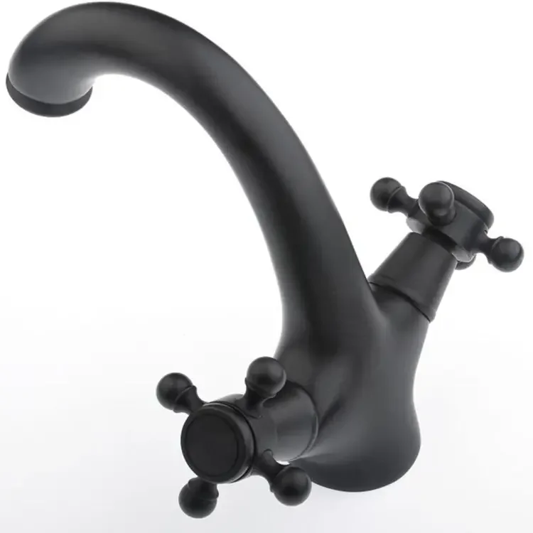 Kangrun Retro Brass Dual Handles Hot Cold Mixer Water Single Hole Bathroom Basin Sink Faucet Tap