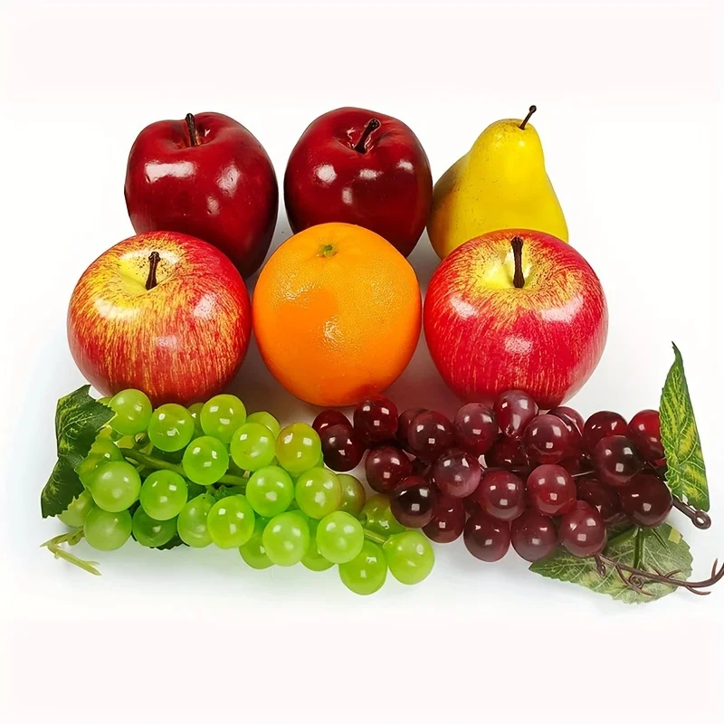 Artificial Fruits Decoration 8 Pack Sets, Artificial Apple Pear Grape Fruit Fake Mixture Fruits for Home Decor