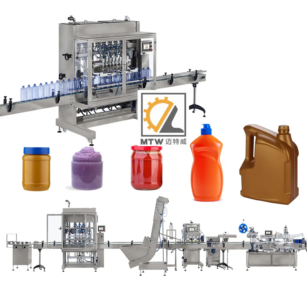 MTW auto with capping and labeling machine food sauce daily chemical liquid motor oil bottle filling line