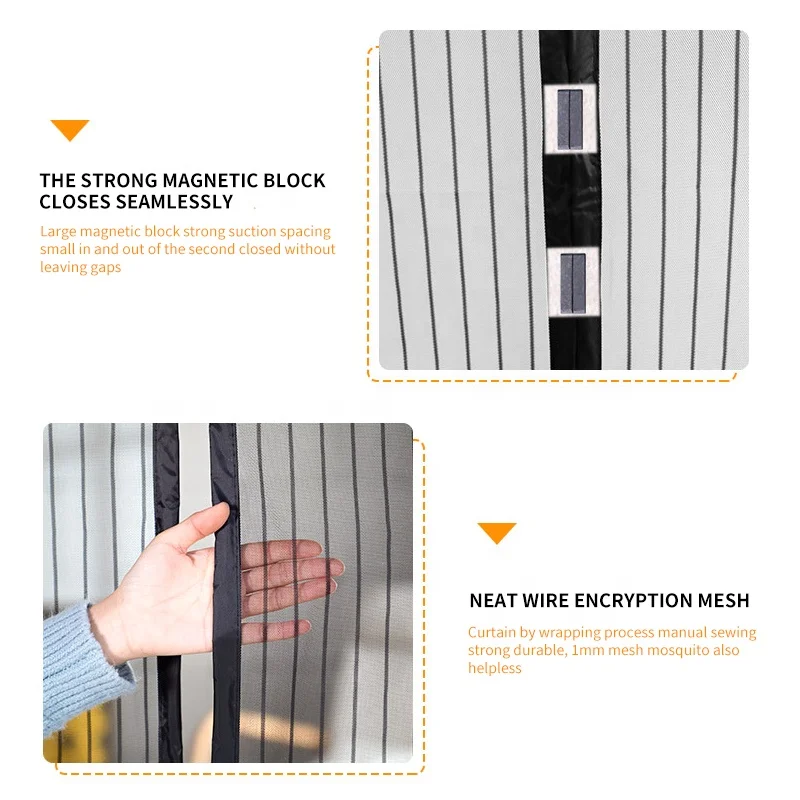 Custom Curtain Magnetic Mesh Self Sealing Screen Door Hanging Reinforced Polyester Mosquito Insect Fly Magnet Screen Door