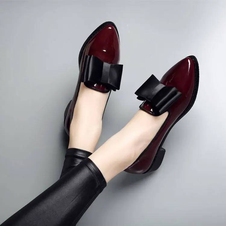 Elegant Bowknot Pump Shoes Ladies PU Leather Women Flat Shoes Pointed Toe Thin Shoes