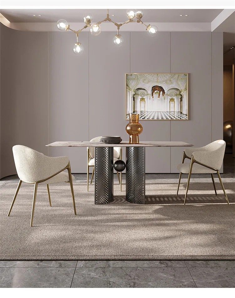 Modern Style Dining Room Furniture Velvet Upholster Kitchen Chair Gold Stainless Steel Boucle Accent Dining Chair For Home Hotel
