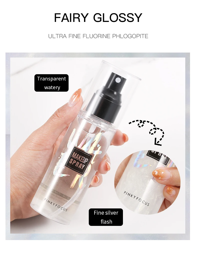
Hydrating makeup finish spray vegan setting makeup body highlighter transparent spray watery with flash 