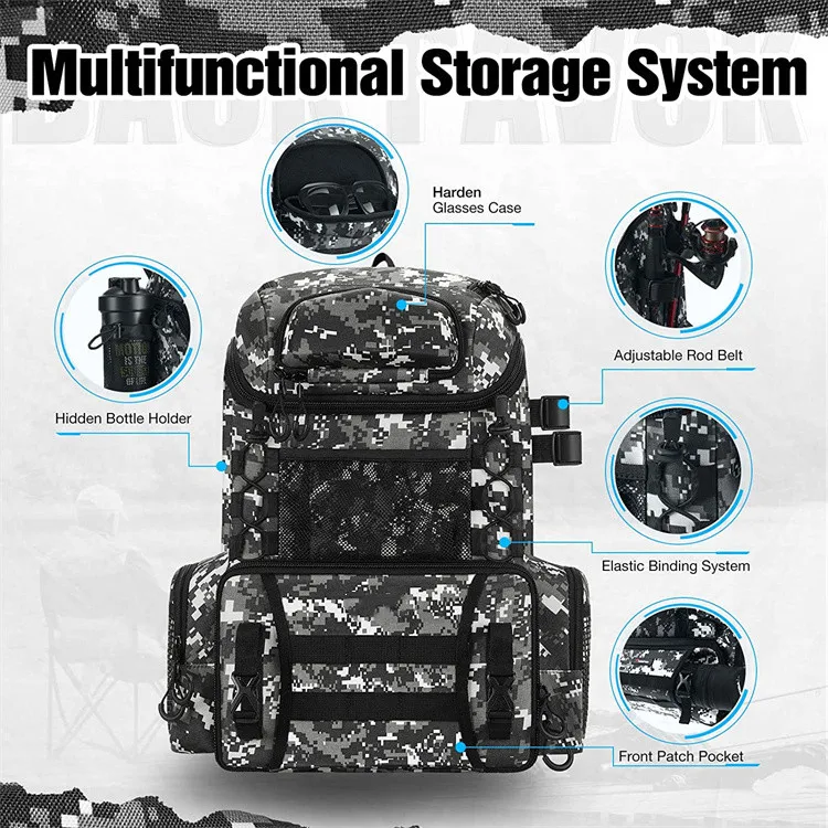 Fishing Tackle Backpack with 4 Boxes, Fishing Bag Large Capacity with 4 Trays and Protective Rain Cover Camouflage