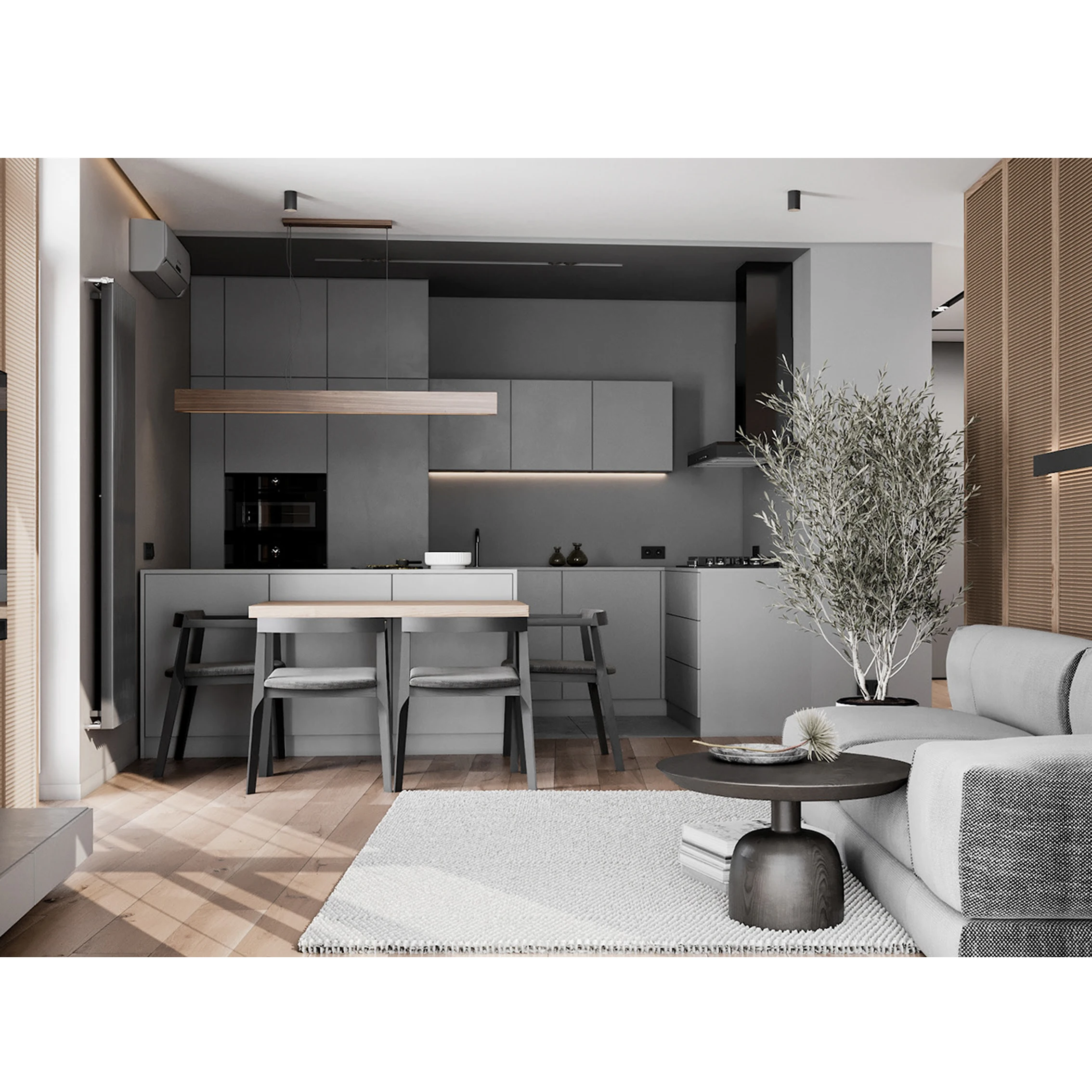 New house furniture free design  modern matt white lacquer kitchen living room TV washroom cabinets