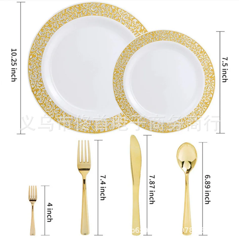 Gold Cups & Plastic Plates & Disposable Goldware, Luxury Dinnerware Set