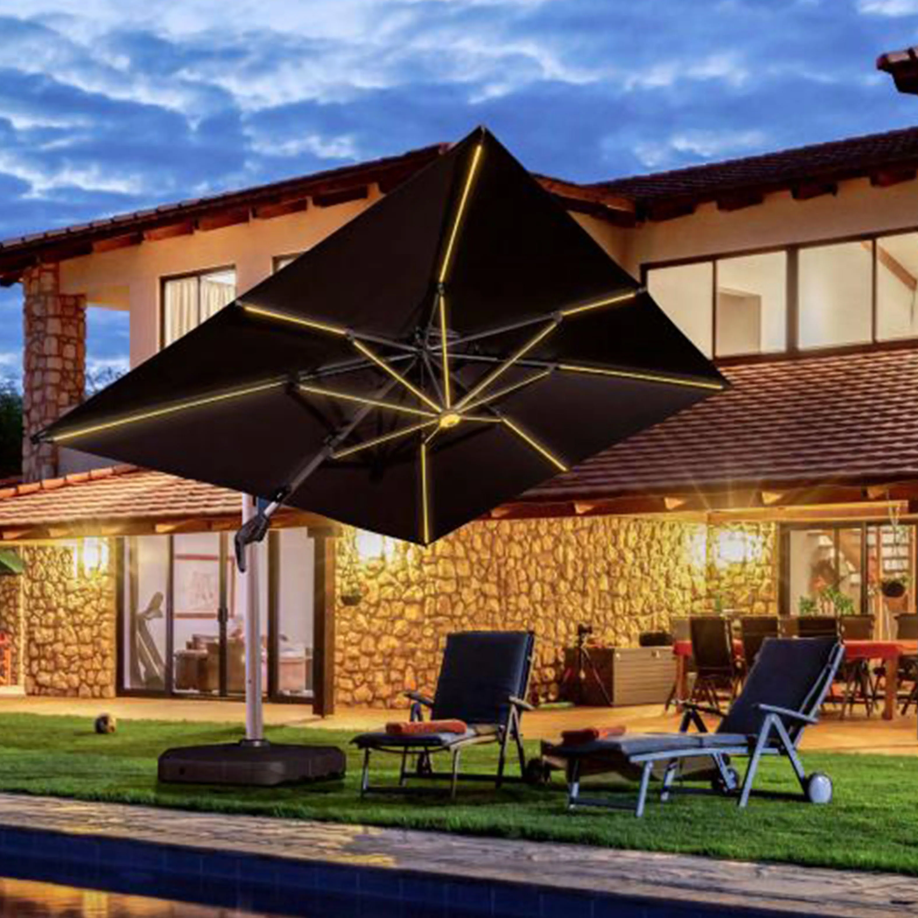 Waterproof Canopy Outdoor Umbrella 11ft Beach Aluminum Cantilever Garden Parasols Patio Umbrellas