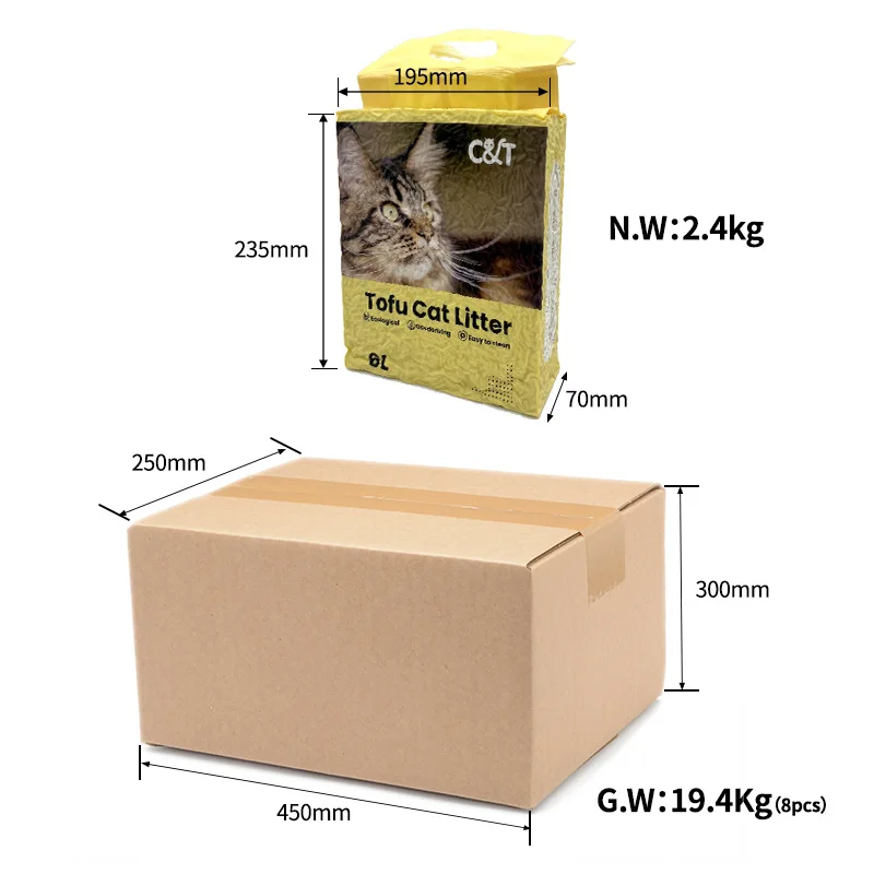 High-end OEM odm  deodorizing and dust-free 6L plant fiber strong caking safe tofu cat litter