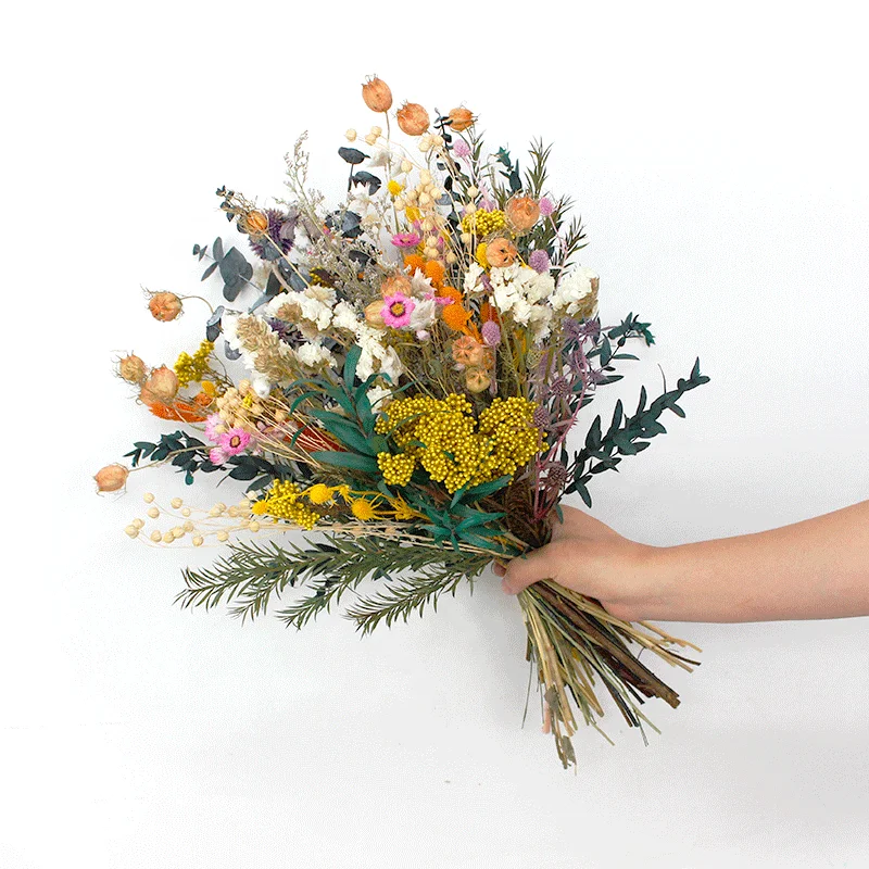 Customized Natural Eucalyptus Rice flower limonium Pampas Grass Dried flower Bouquet For Home Decoration