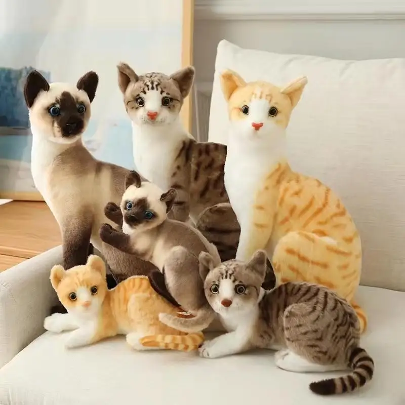 Moderate size simulation stuffed animal cat soft lifelike realistic sitting cute plush stuffed animals cat toy
