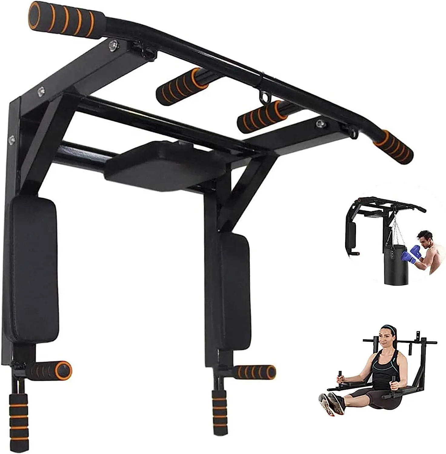 Wellshow  Wall Mounted Pull Up Bar Chin Up bar Multifunctional Dip Station for Indoor Home Gym Workout Power Tower Set Training