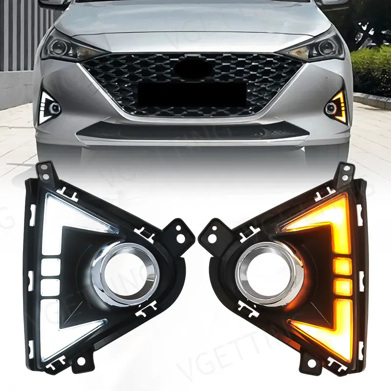 New Amber White Turn Signal Led Fog Driving Lamp Daytime Running Light DRL For Hyundai Accent 2020 2021 2022