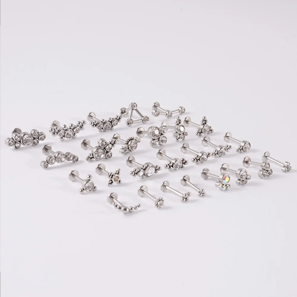 YW 1.2mm Titanium Ear Tragus Helix Cartilage Piercing Surgical Steel Flat Studs Lip Stud Earrings for Women Labret Jewelry