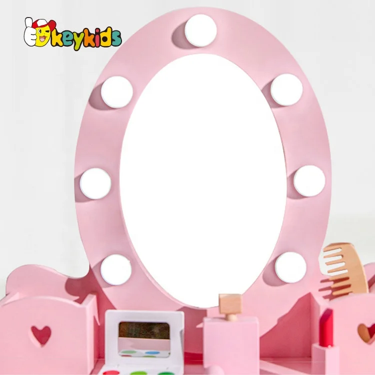 Most popular girls pink wooden dressing table with LED mirror W08H193