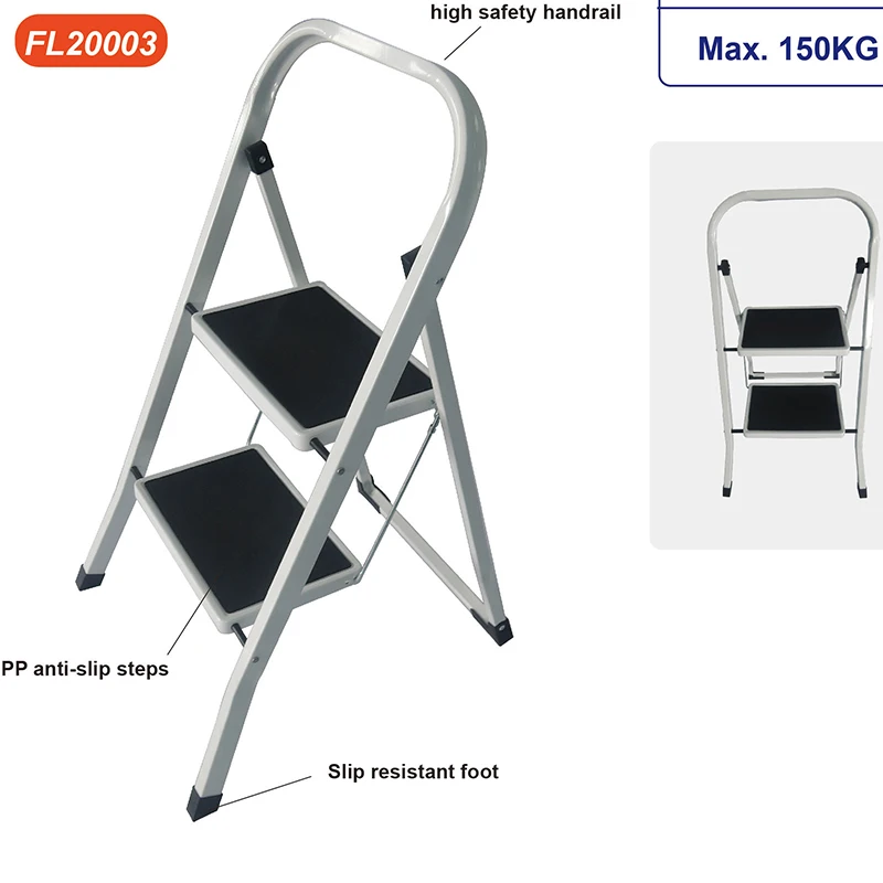 EN131 kitchen small steel foldable stepping ladder stool slim design portable household metal 2 3 step ladder with handrail