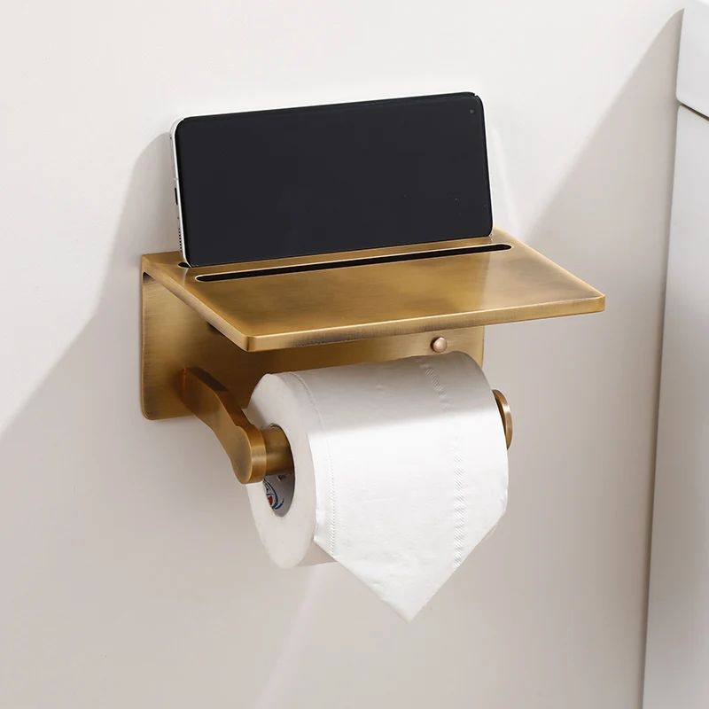 Space Aluminum Wall Mount bronze toilet paper holder with phone shelf toilet tissue holder toilet paper roll holder