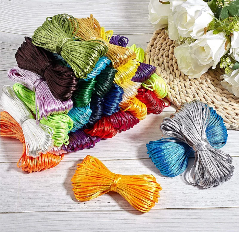 Durable DIY Crafts Braided Bracelet Rattail Silk Satin Cords Knotting Polyester String Rope