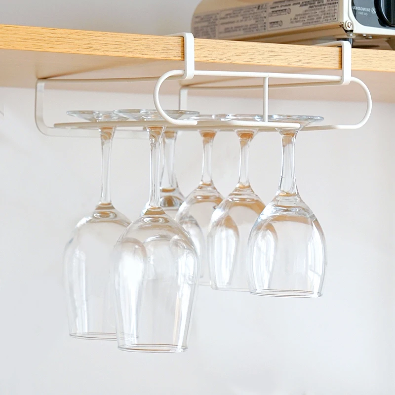 bar kitchen under cabinet shelf Wine cup Glass stemware hanging rack Organizer Storage Hanger Under Cabinet Wine Glass Holder